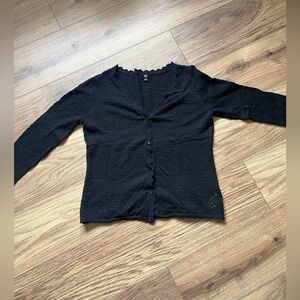 Frye Black Pointelle Knit Button Up Women's Cardigan Sweater